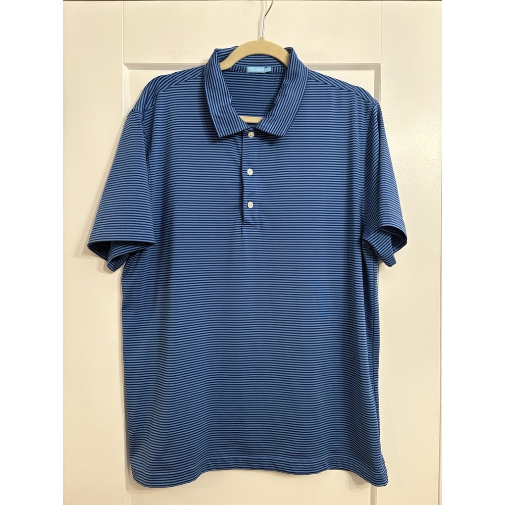 J. McLaughlin Men's Large Blue Striped Performance Short Sleeve Polo Golf‎ Shirt